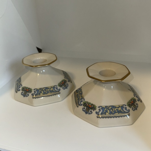Lenox “Autumn” Bone China Octagonal Candlestick Candle Holders Pair 24K Trim - Picture 1 of 12